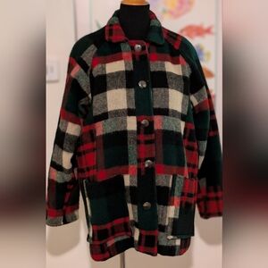 Eddie Bauer Thick Plaid Wool Blend Coat Vintage Medium